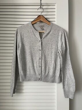H&M Speckled Light Gray Button-Front Crewneck Cardigan